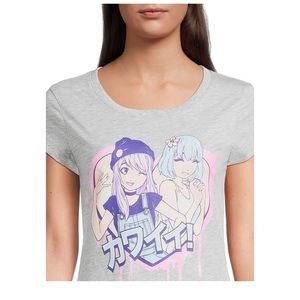 Junior's Kawaii Heart Short Sleeve GraphicT-Shirt Grey New With Tag Sz XS (1)